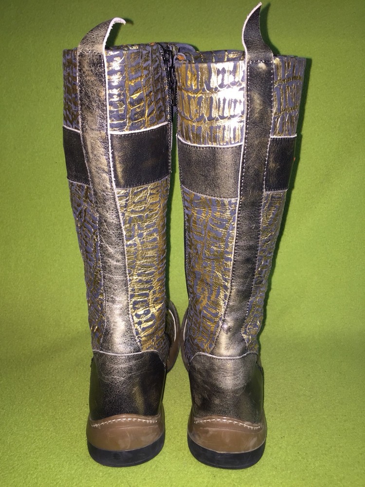 Antiqued Dark Grey & Gold Eject Lace-Up Boots 8 39