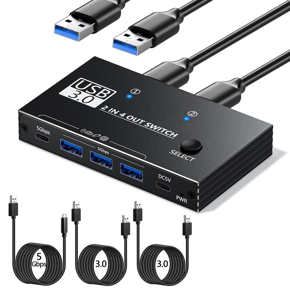 USB Switcher 2 Computers Sharing - 5Gbps USB 3.0 Switch Share 4 Port Devices,...