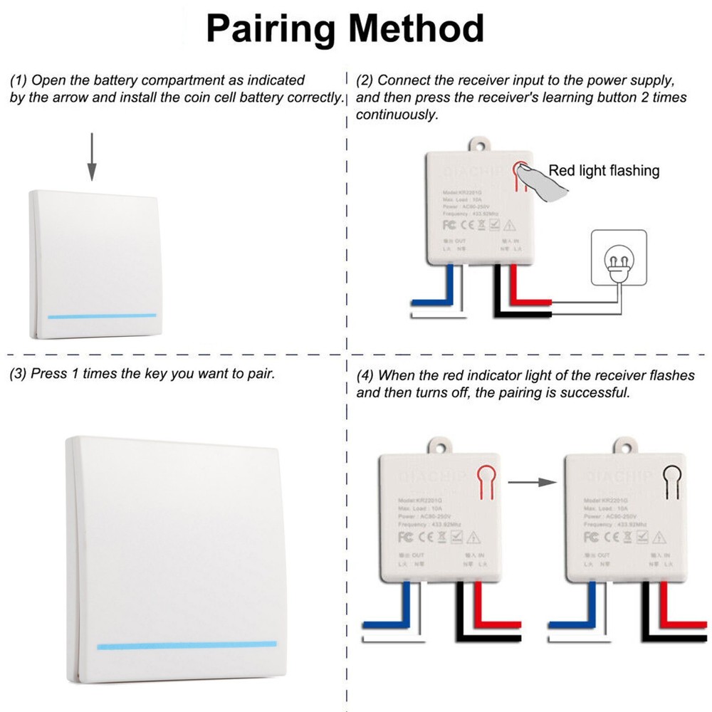 AC 90V~250V 10A 433mhz Receiver Module Wireless Light Switch Anti-interference