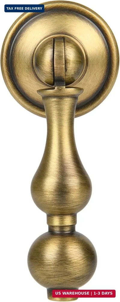 SALISENG Antique Brass Cabinet Drop Pulls 6 Pack, Solid Brass Dresser Drawers Kn