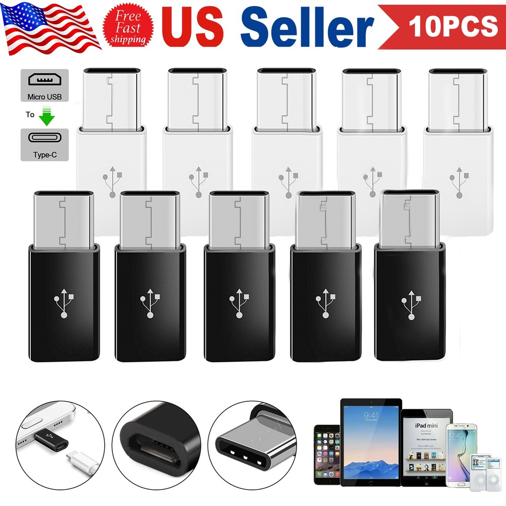 10 Pack Micro USB to Type C Adapter Converter Micro-B to USB-C Connector NEW