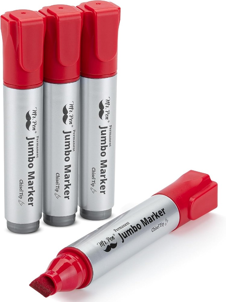 Mr. Pen- Jumbo Permanent Markers,4 Pack, Red, Chisel Tip,Large Permanent Markers
