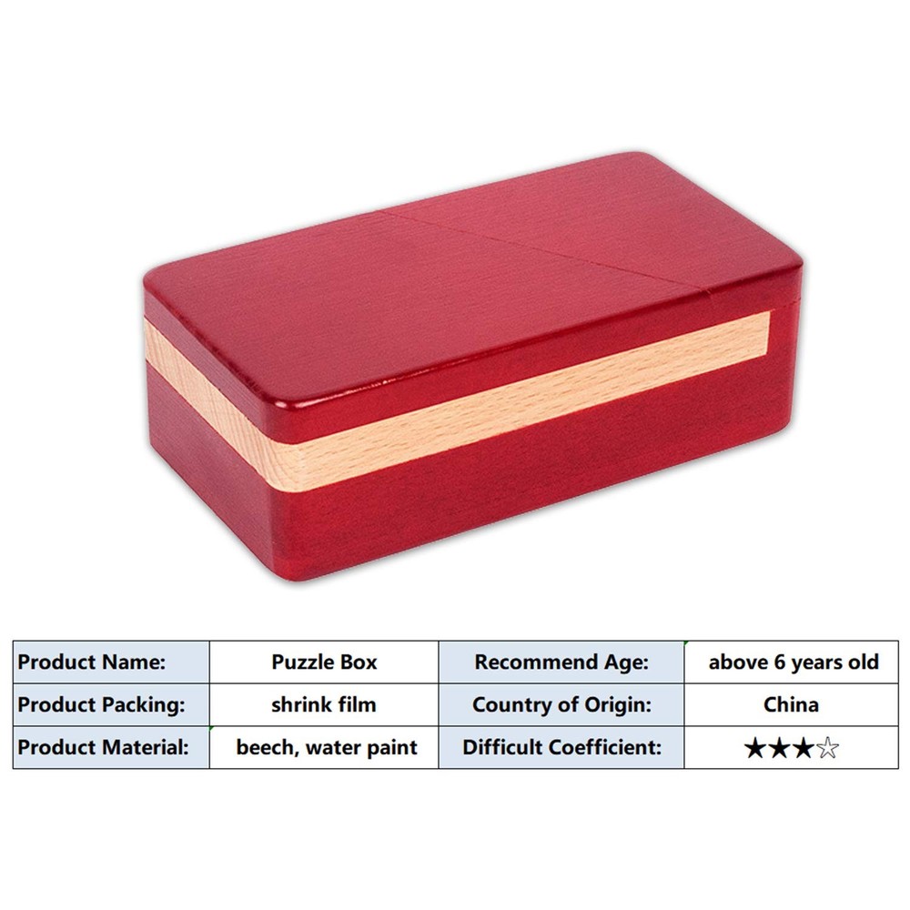 DC-BEAUTIFUL Impossible Puzzle Master Secret Opening Wooden Red Magic Box Wit...