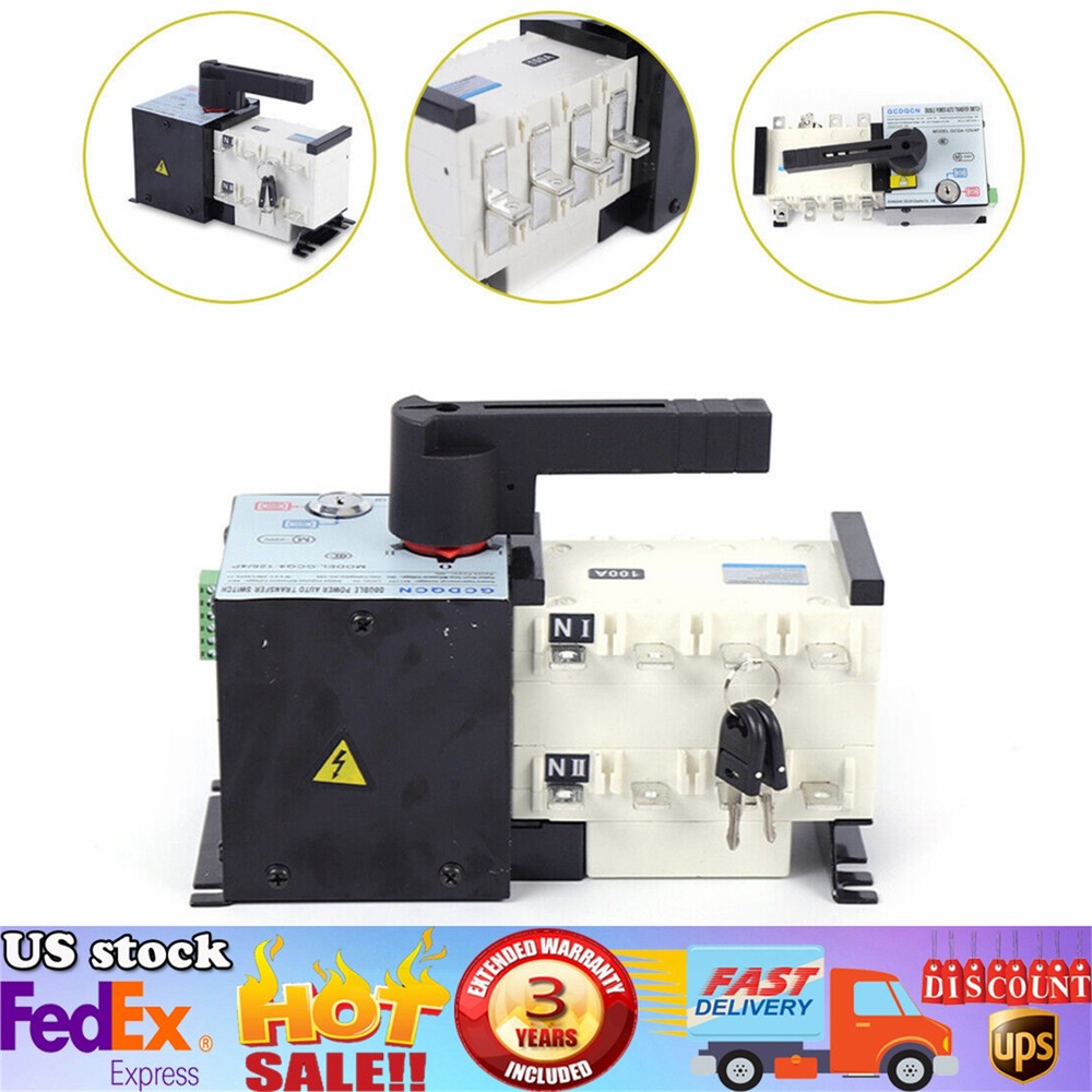 100AMP Dual Power Automatic Transfer Switch Changeover Isolation Generator USA