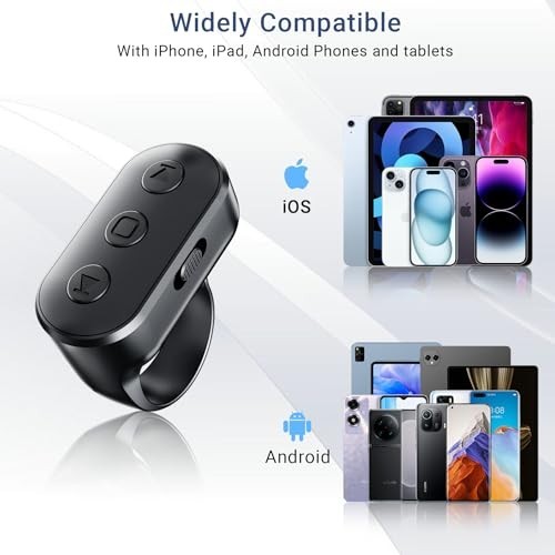 Wireless Bluetooth Camera Remote Shutter for iPhone & Android - Zoom Control, Ha