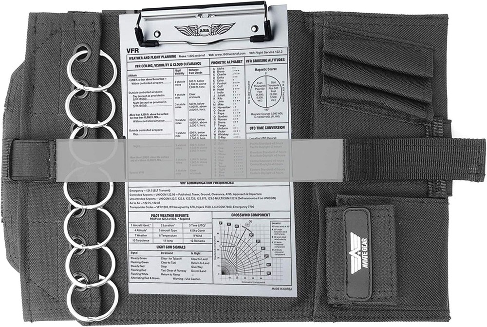 Adjustable Pilot Kneeboard with Removable Clipboard and 7 Ring Document Holder