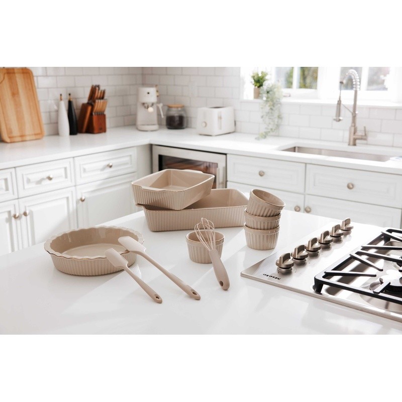 10-Piece Ceramic Bakeware Set Nonstick Microwave Oven Safe W/ Silicone Tools New