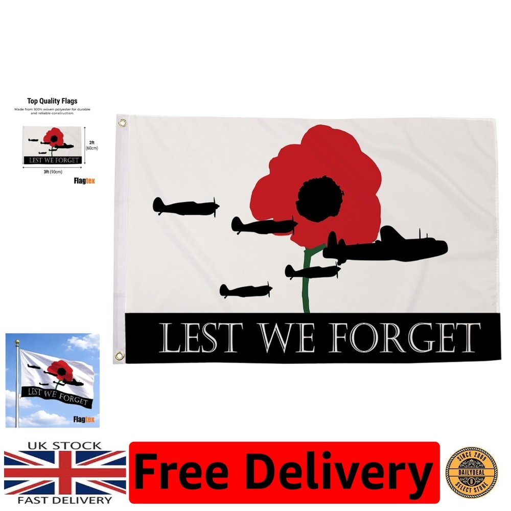 Double-Sided Remembrance Flag 3ft x 2ft - Brass Eyelets for Security