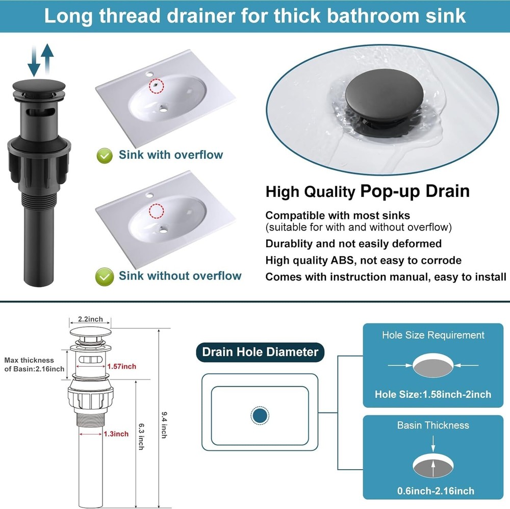 Midanya, Single Handle, Matte Black, Slotted Waterfall Faucet, Pop-up Drain