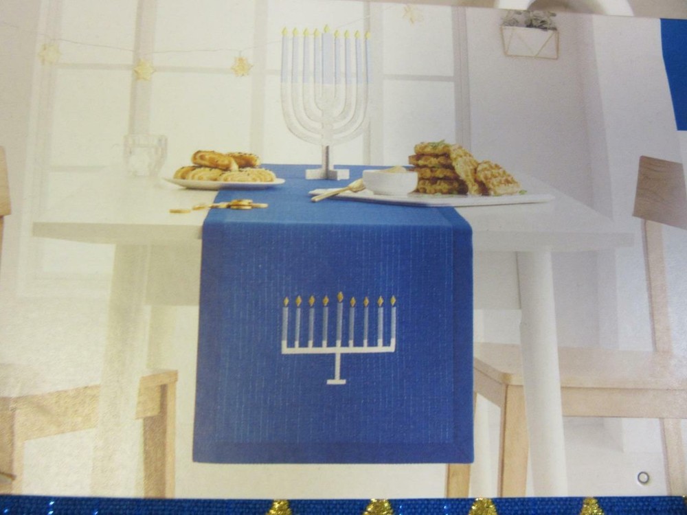 Hanukkah Table Runner 14" x 72" Machine Washable Decor Blue Menorah New