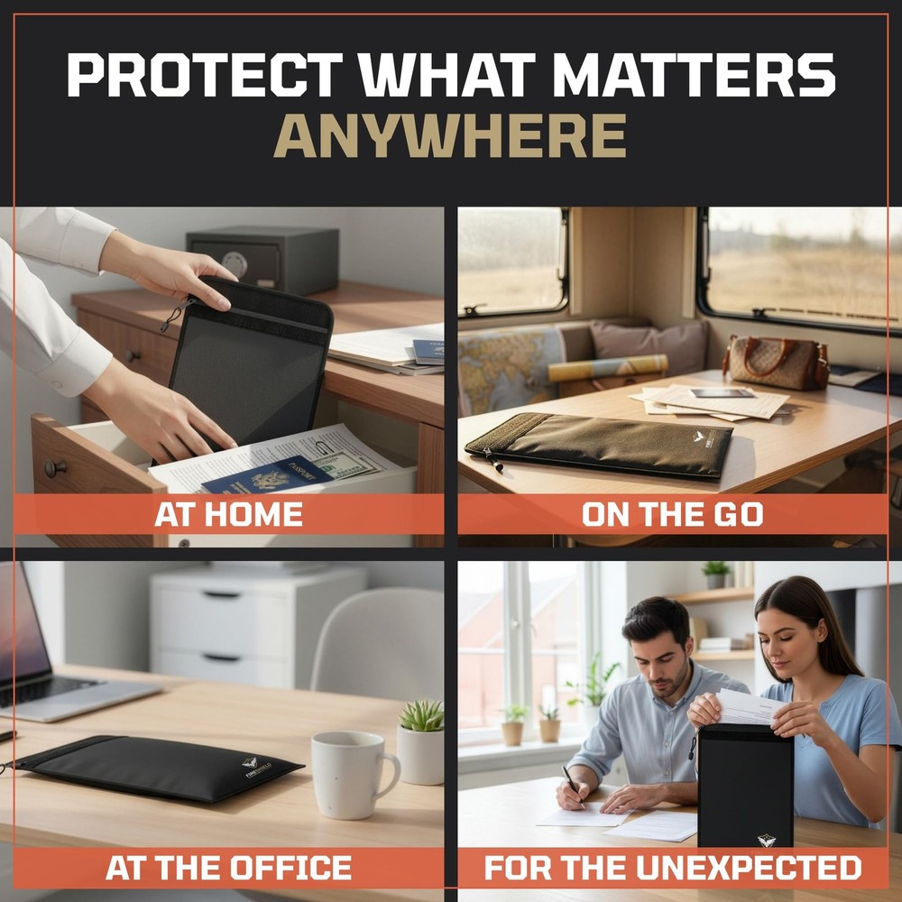 Best FIRESHIELD PRO Upgraded 2000F Fireproof Document Bag 3-Pack Fire & Water