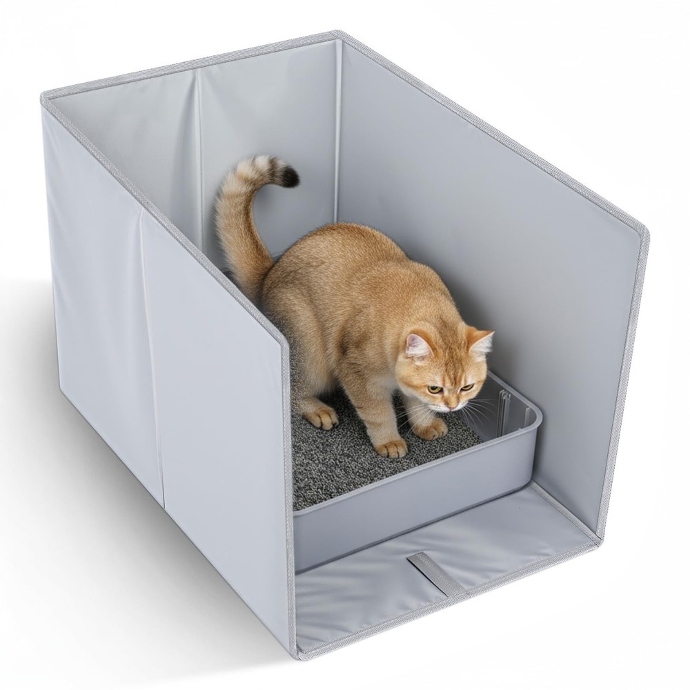 Foldable Cat Litter Box Enclosure, All-in-One Box Splash Guard for Pet Litter...