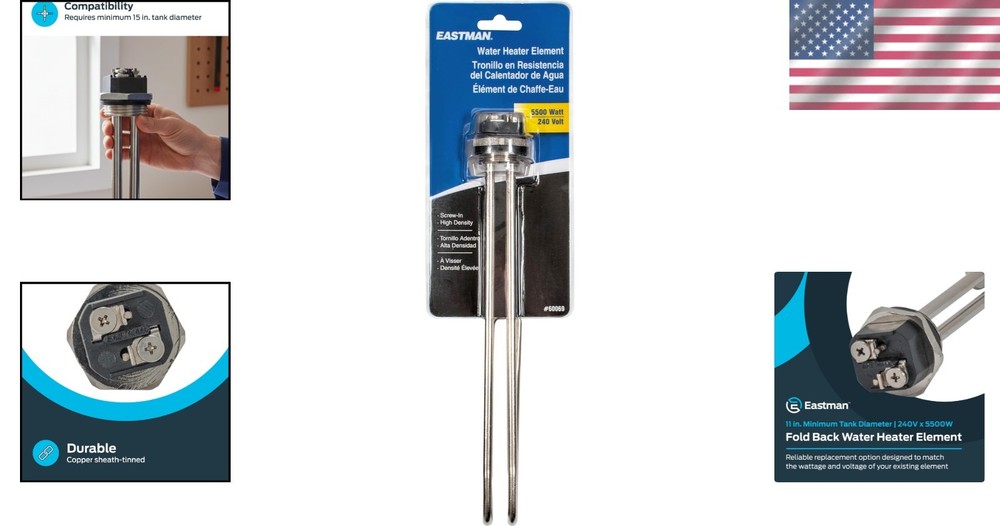 Efficient High Watt Density Water Heater Element - 5500W, Fits Standard Heaters