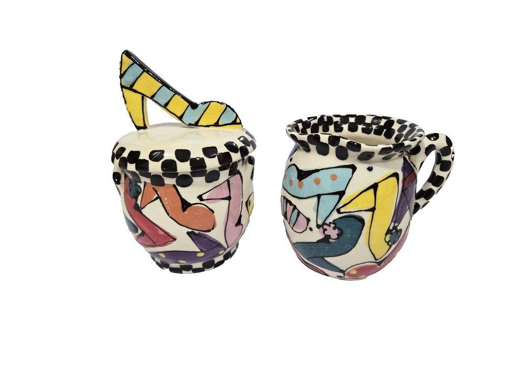 ROBIN STERLING CERAMIC HIGH HEEL SUGAR & CREAMER SET FOR STUART WEITZMAN
