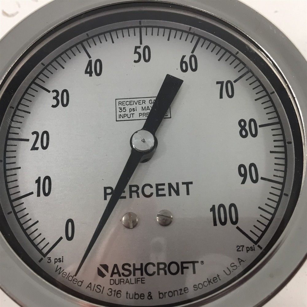 Ashcroft Receiver Gauge 3.5" 3-27PSI 0-100% Back Panel Mount