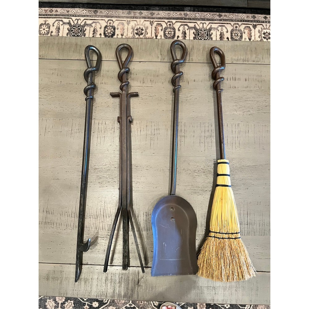 Vintage Forged Fireplace Tools Set of 4