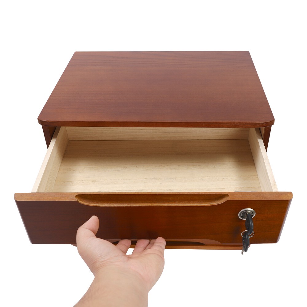 3-Tier File Cabinet Organizer Walnut Desktop Storage Box with Lockable 3 Drawers