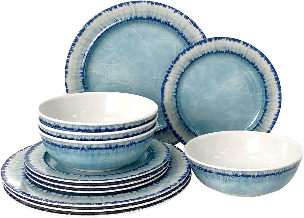 Dinnerware Set (12 pcs), dishwasher safe,lightweight and unbreakable, light blue