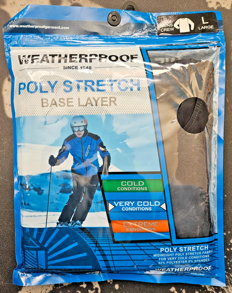 Weatherproof Poly Stretch Base Layer Men's Crew Long Sleeve Black Large