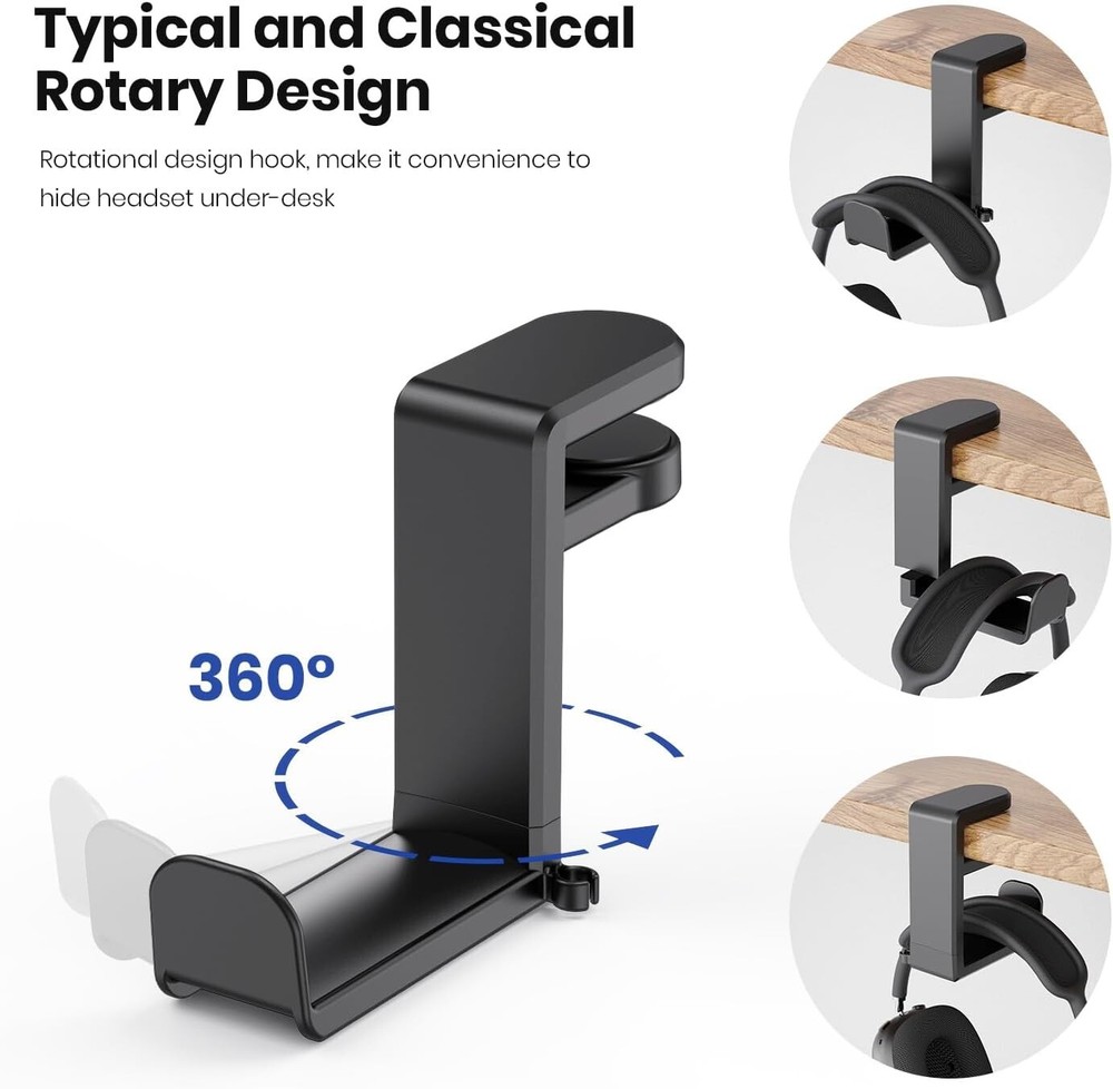 PC Gaming Headset Headphone Hook Holder Hanger Mount Under Desk +Cable Clip