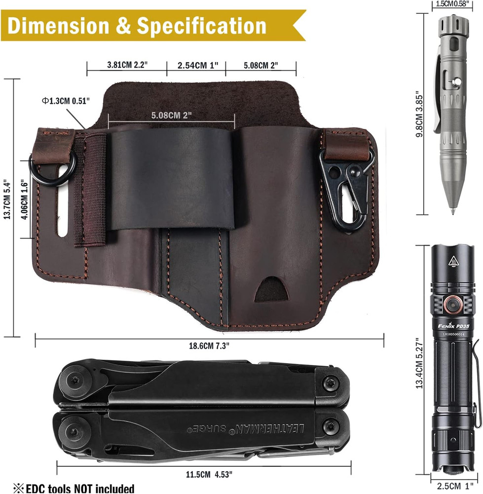 ST1 Leather Multitool Sheath - EDC Belt Organizer for Leatherman Tools, Flashlig