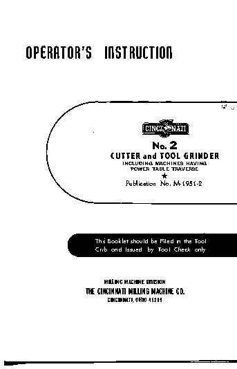 2 Cutter & Tool Grinder Operator Instruction Manual Fits Cincinnati 142 - Print