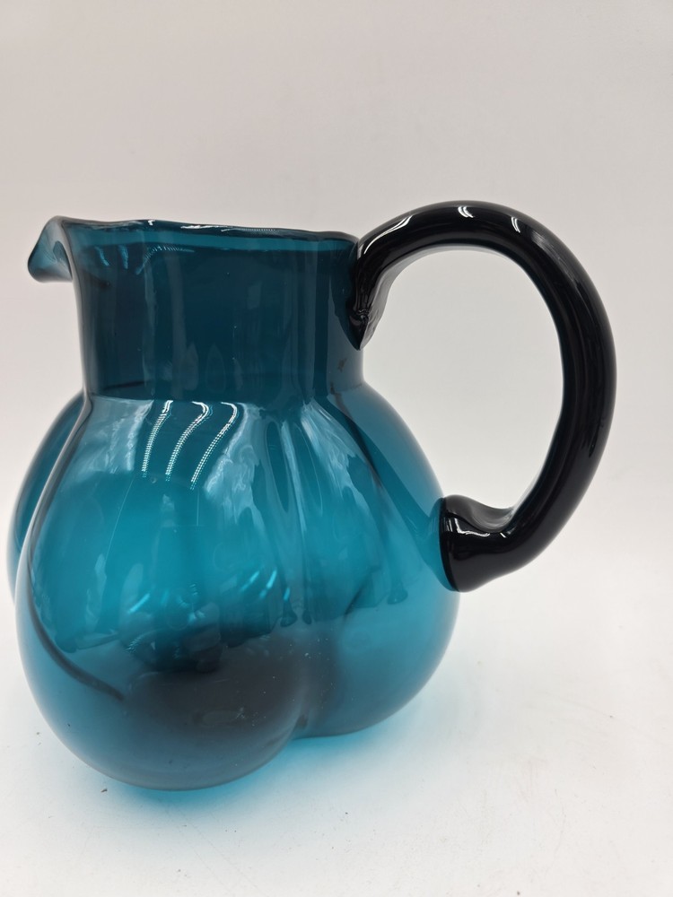 Hand Blown Small Blue Glass Pitcher