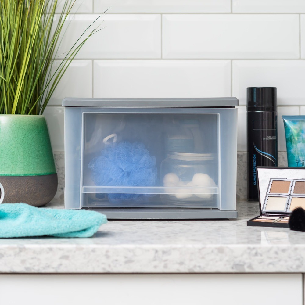 Medium Plastic Storage Drawers, Stackable Modular Under Bed Organizer Bins, Gray