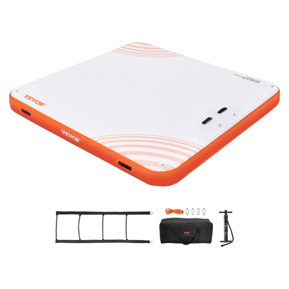VEVOR Inflatable Floating Dock 7x7FT Inflatable Dock Platform Mat with Ladder