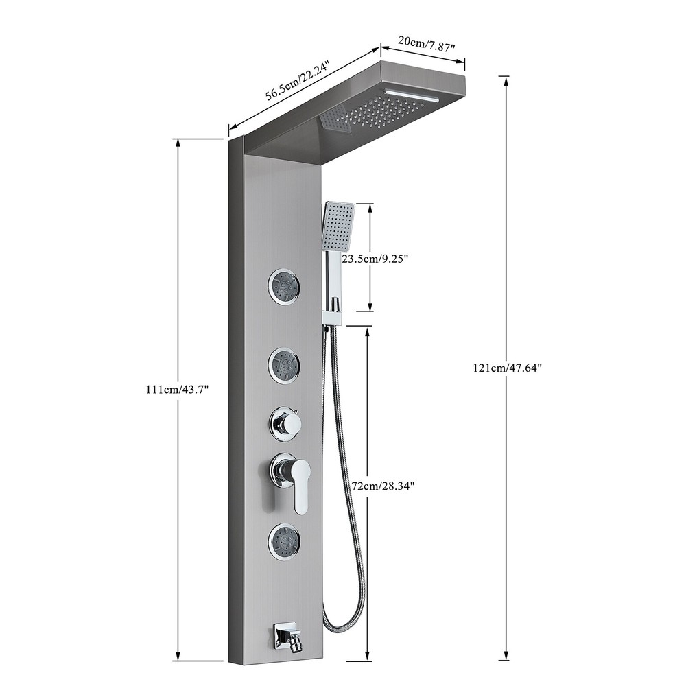 Shower Panel Tower System Stainless Steel 5-Function Rain Waterfall Massage Jets