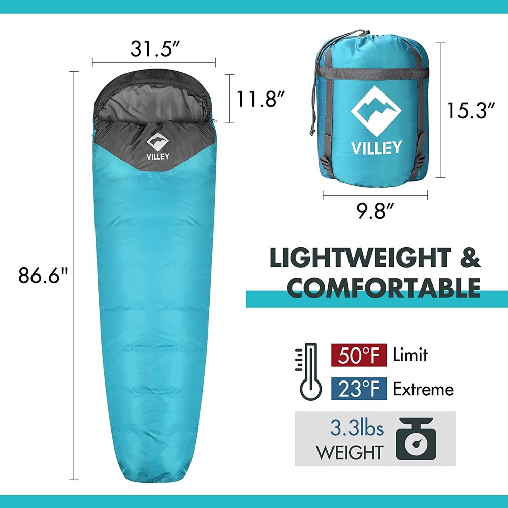 Villey Mummy Lightweight Sleeping Bag Backpacking Sleeping Bag,Polyester