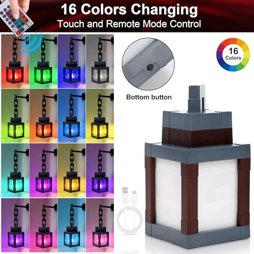 Pixelated Lantern Night Light - 16 Colors LED Touch Light with Remote Control,
