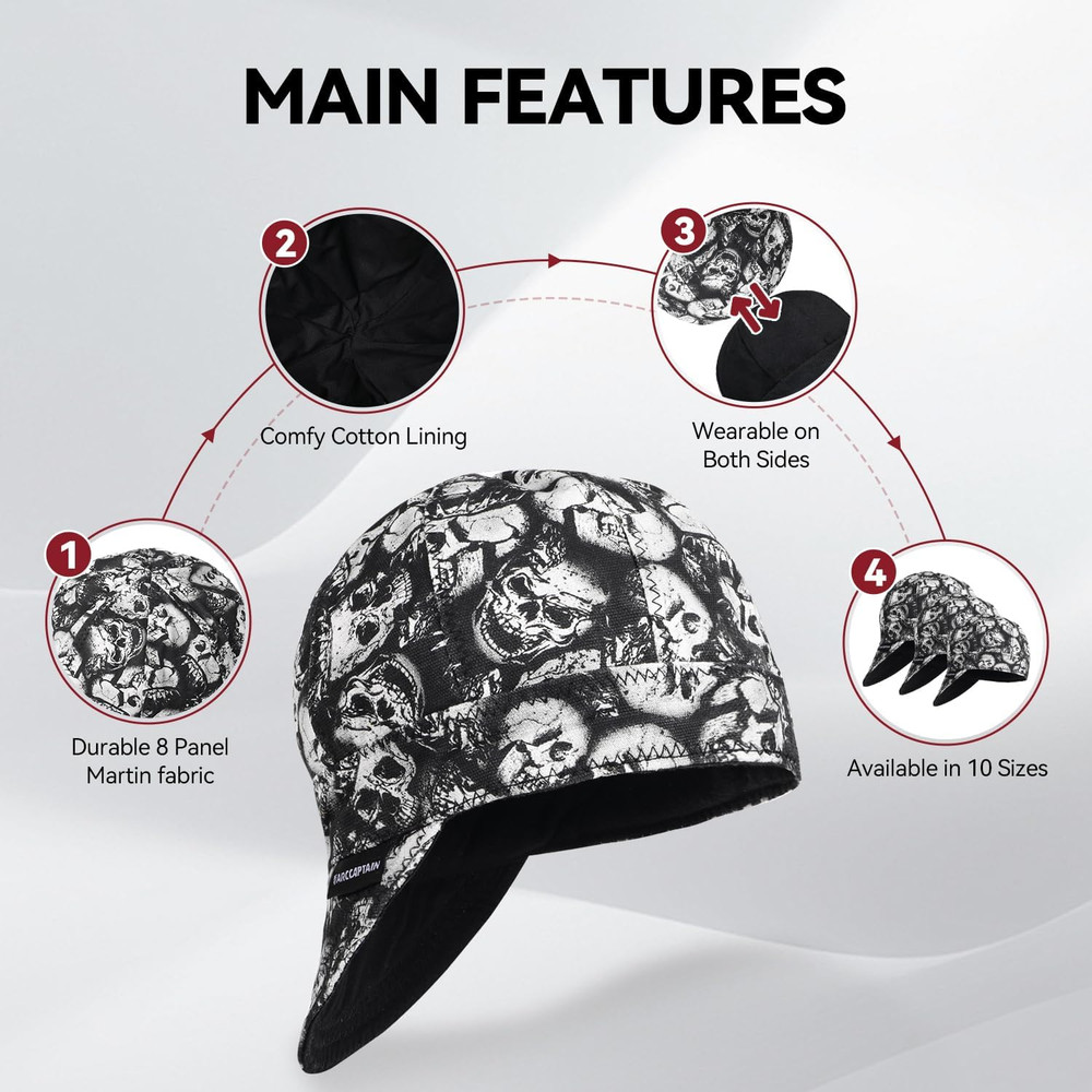 Reversible Welding Cap, 8 Panel Protective Cap, 10 oz Fireproof Cotton Comforts
