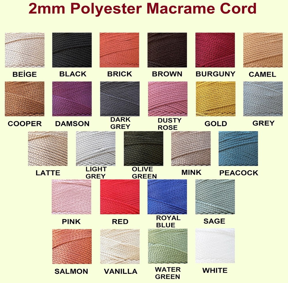 Polyester Macrame Cord 2mm x 251 Yards 100% Polypropylene Premium Macrame Rop...