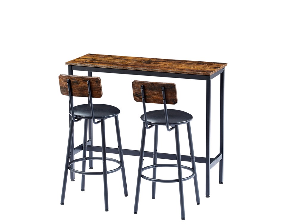 3PCS Bar Table Set Kitchen Dining Breakfast Pub Table + 2 PU Chairs Stools Brown