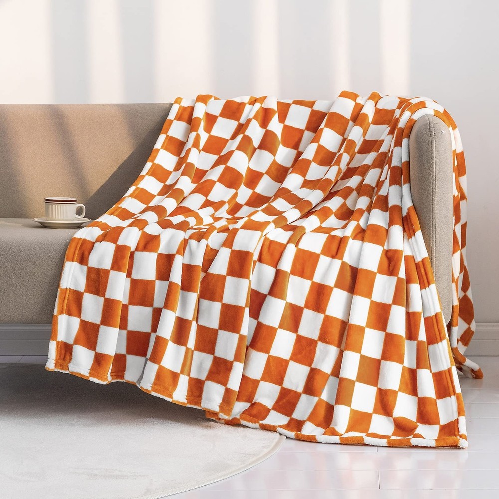 LOMAO Throw Blankets Flannel Blanket with Checkerboard Grid Pattern Soft Thro...