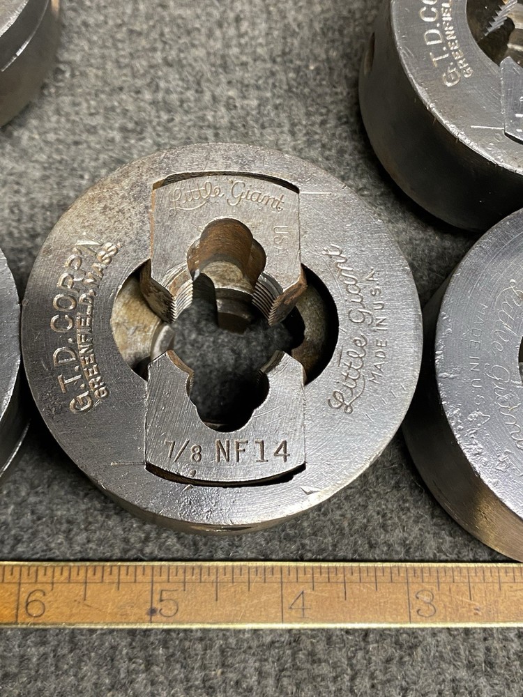 Vintage GTD Little Giant Adjustable Thread Dies With Guide (8) 2-3/4” Diameter