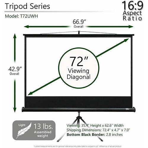 5 Core Pull Down Tripod Projector Screen 8K 3D Ultra HD 16:9M 100" Inch