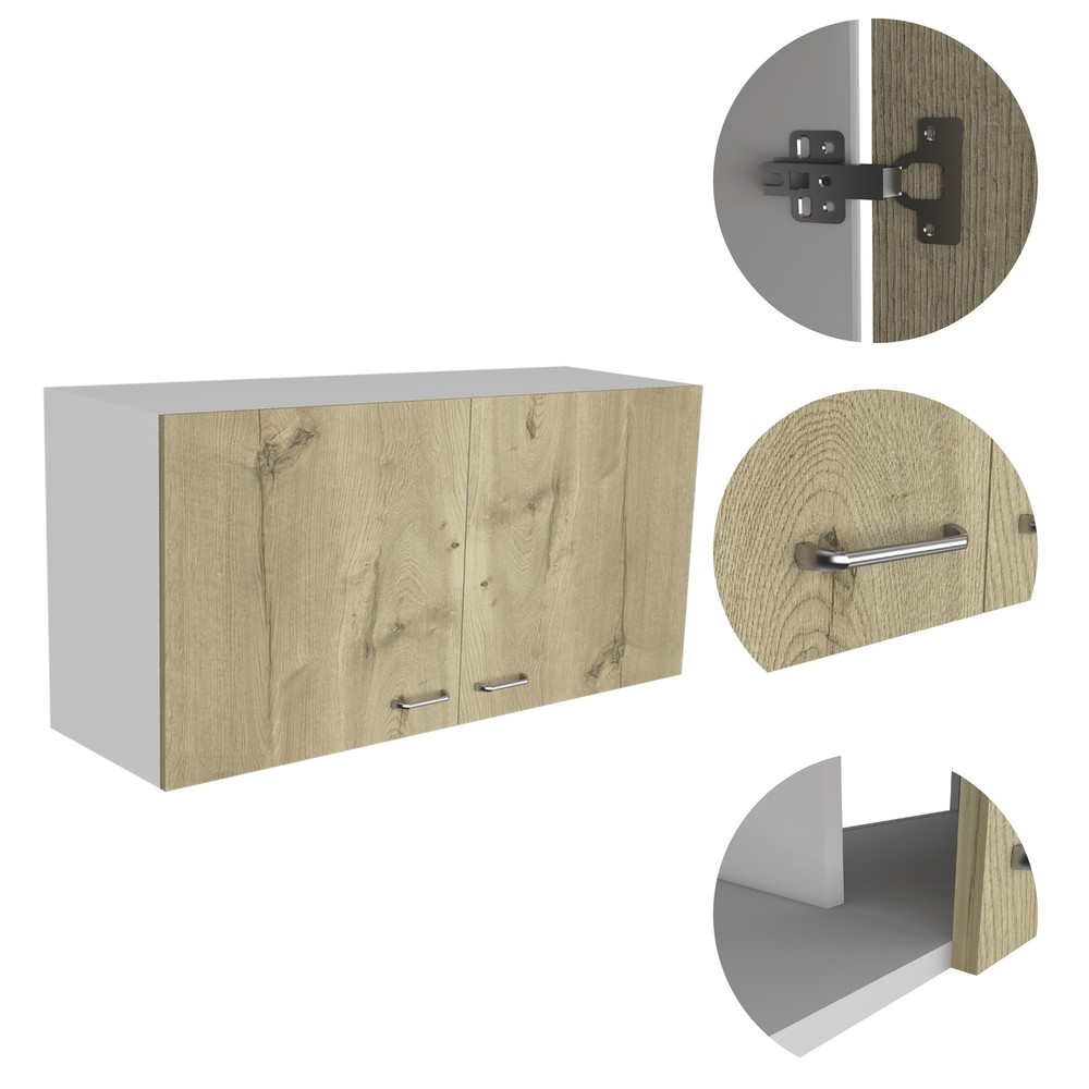 White and Light Oak Rectangle 2-Door Wall Cabinet