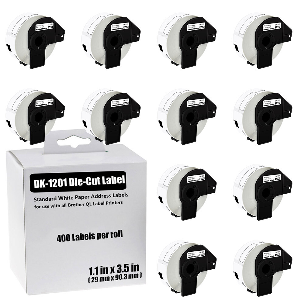 12Rolls 29mmx90mm Permanent Frame DK-1201 for Brother QL Address Label Printer