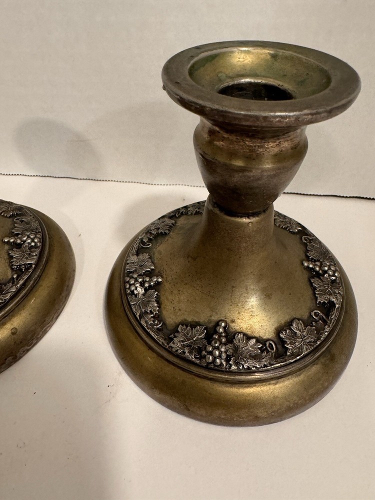 Candlestick Pair Silver Academy Silver On Copper 4.5 In Tall