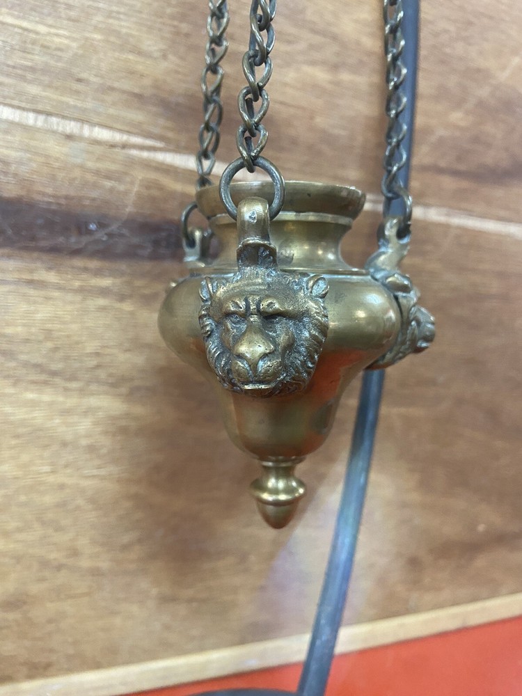 Bronze?  Hanging Incense Burner 3 Lion Faces No Lid