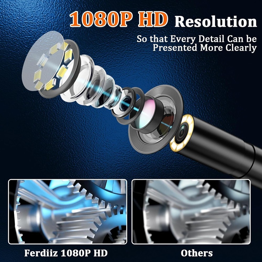 Dual-Lens Borescope with Light, Endoscope Camera with Light with 4.3" IPS Screen