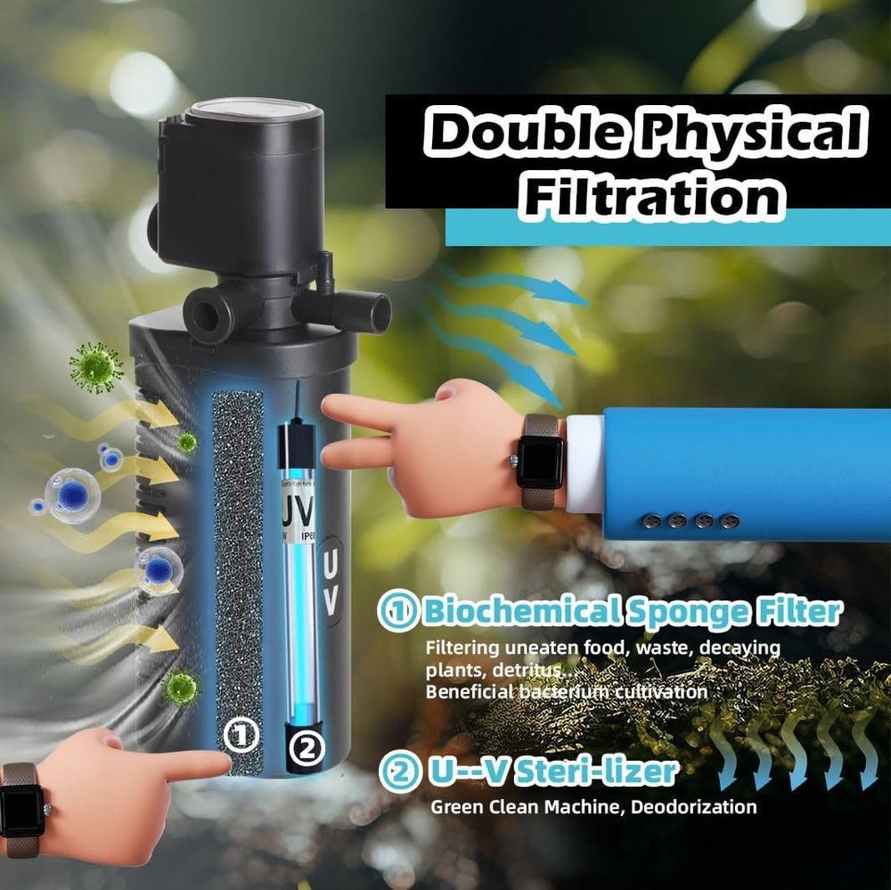 Advanced Internal Aquarium Filter - 200GPH U-V System for 20-100 Gallon Tanks