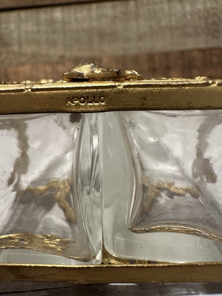 Vtg APOLLO STUDIOS Ormolu Caddy w/2 Crystal Perfume Bottles Vanity Set READ