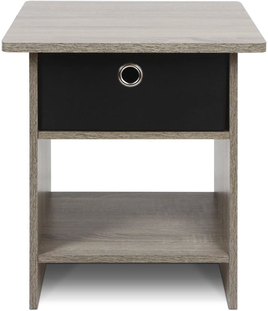 End Table / Side Table / Night Stand with Bin Drawer, Oak Grey/Black