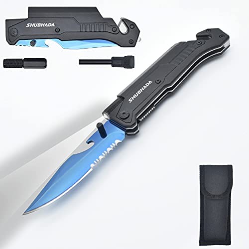Folding Pocket Knives,Multi Function Emergency Tool Knives, Led Blue Titanium