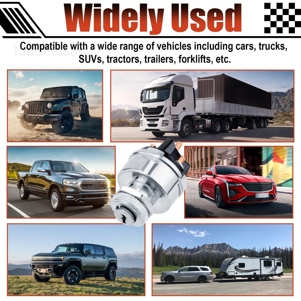 Ignition Switch with Key, Universal Ignition Key Switch, 12V 4 Position Starter