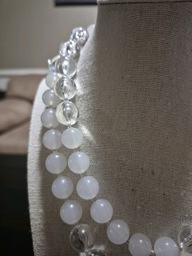 Clear And White Lucite Necklace. 34"
