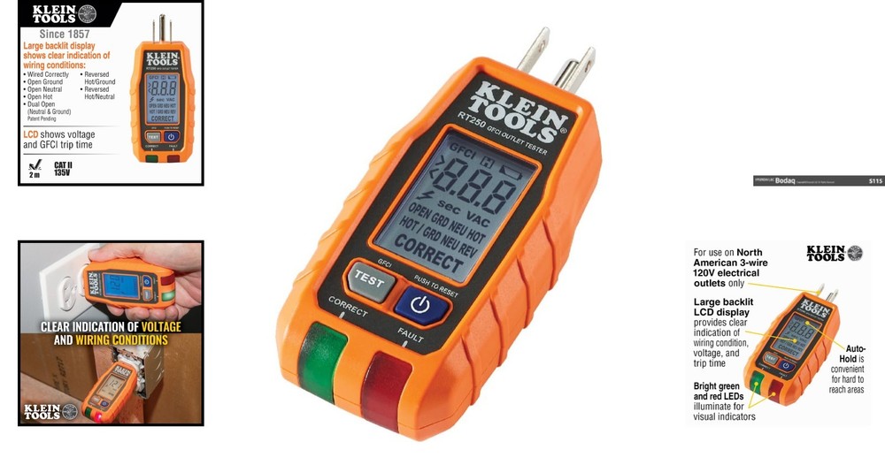 Klein Tools GFCI Outlet Tester with LCD Display - Reliable Voltage Testing